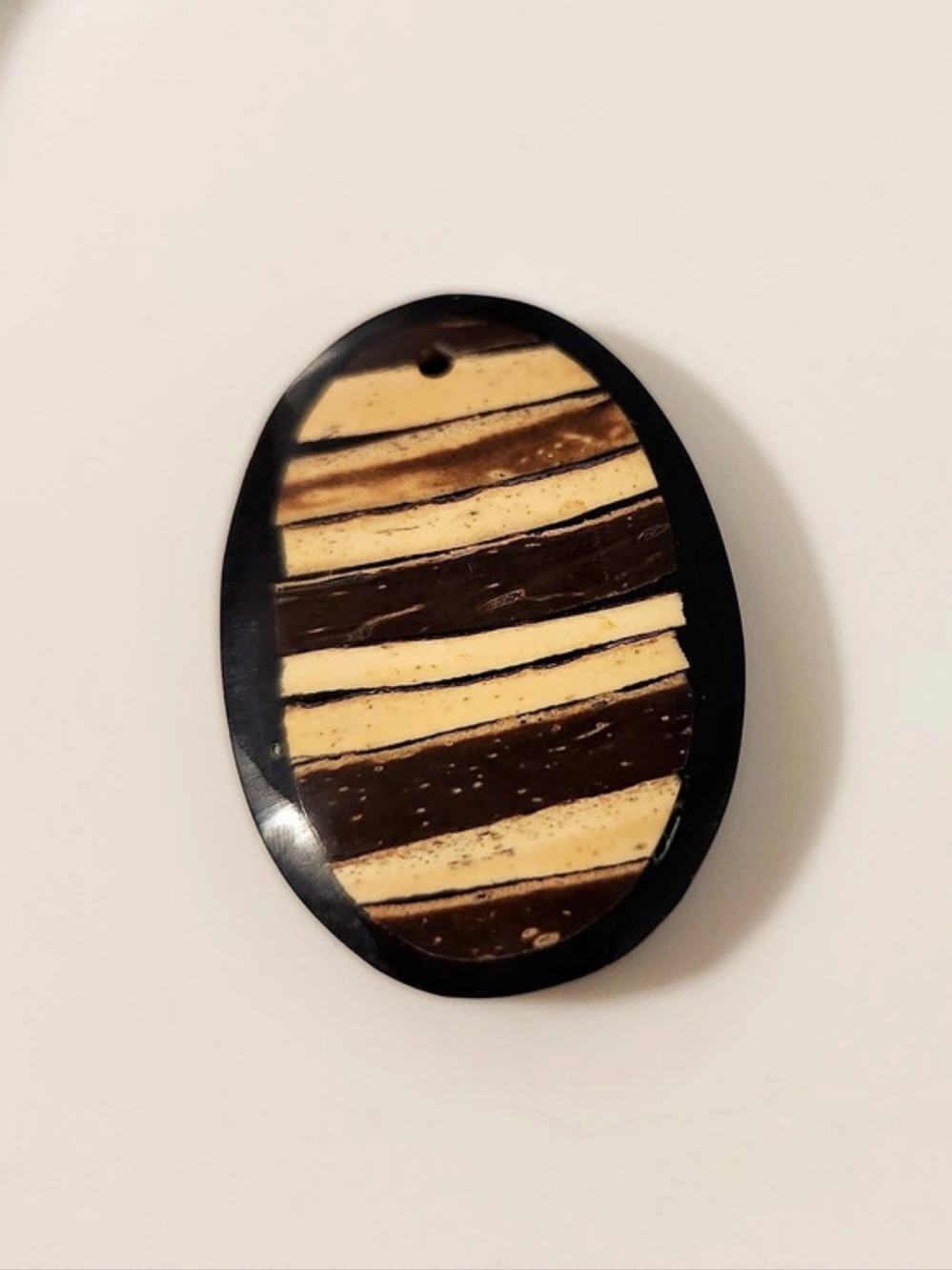 Striped Inlaid Brown & Black Necklace Pendant